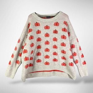 Vince Camuto Pumpkin Knit Sweater Light Heather Gray Orange Relaxed Fit XXL